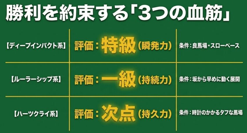 勝利を約束する3つの血筋 ディープインパクト系・ルーラーシップ系・ハーツクライ系の評価